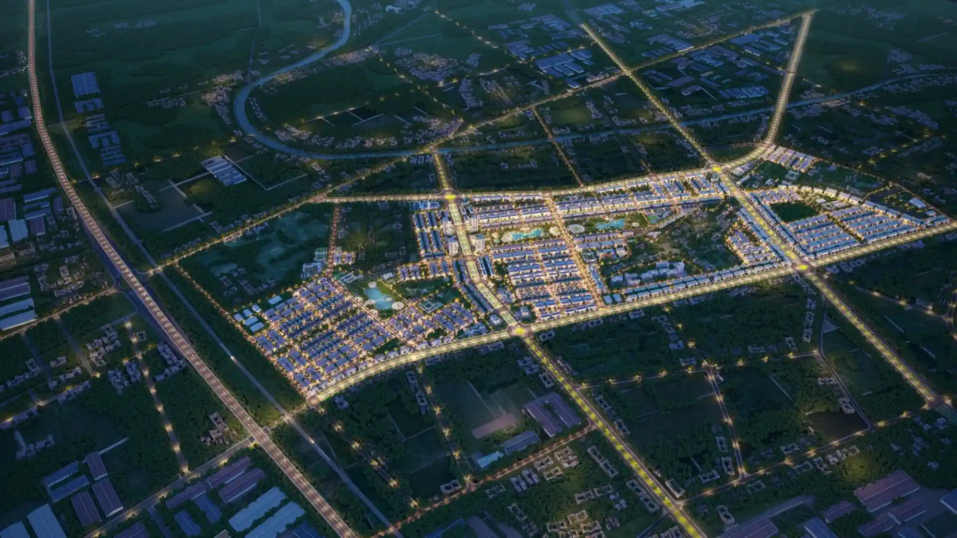 Phối cảnh ban đêm Đồng Văn Central Park – Taseco Land